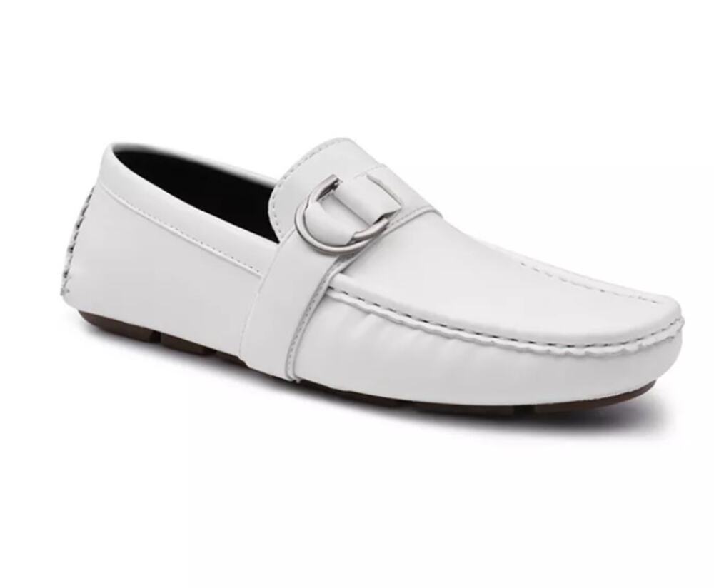 Aston Marc Shoes Men's Size 8 White Charter-02 Synthetic Driving Loafers Slip On